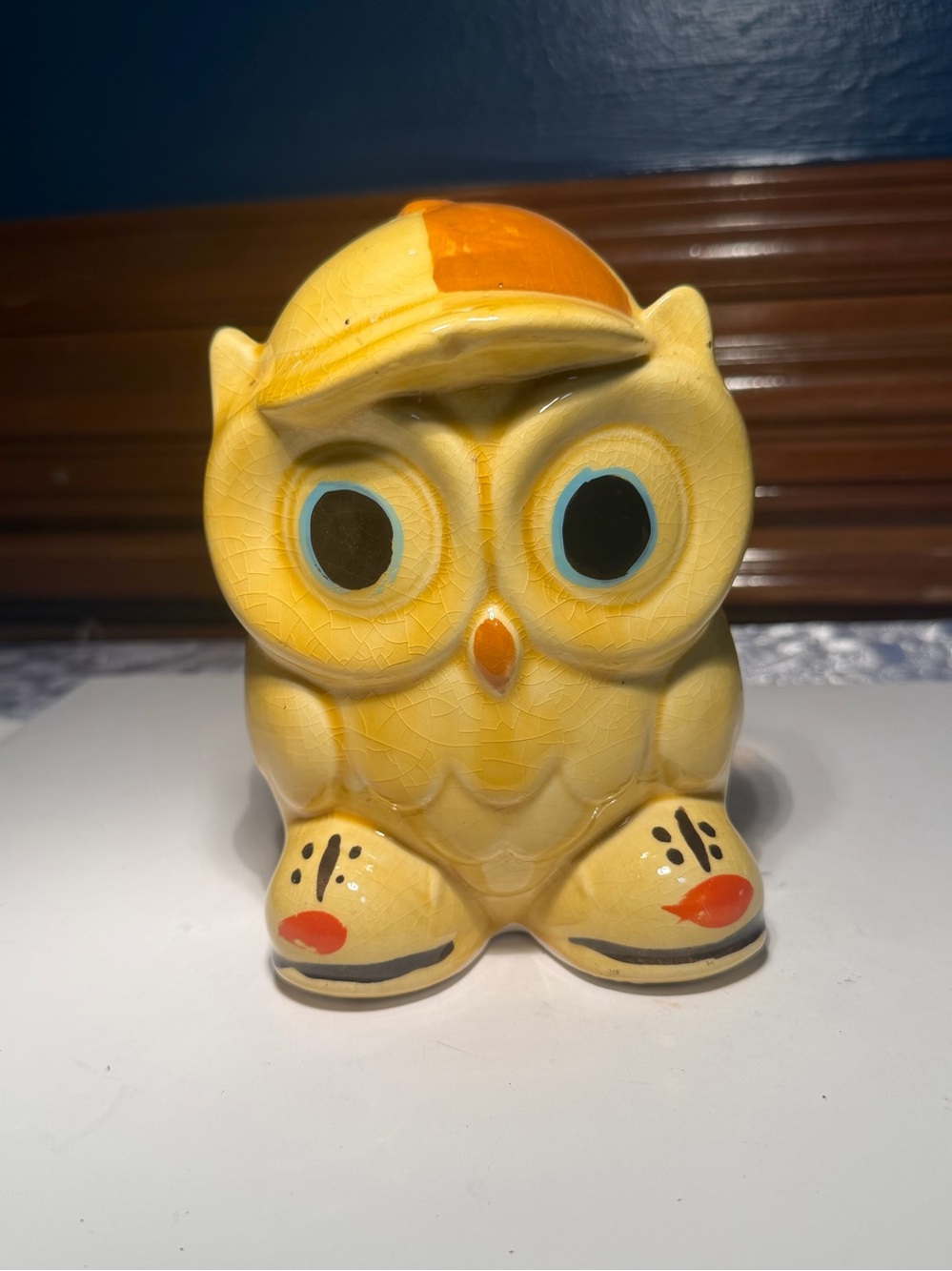 Vintage 1960s Ceramic Owl Planter Japan MCM Yellow